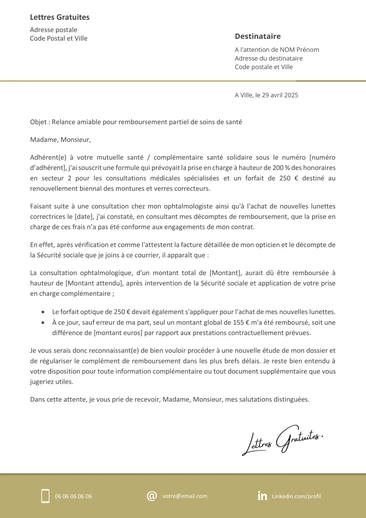 Une lettre de réclamation à une mutuelle santé