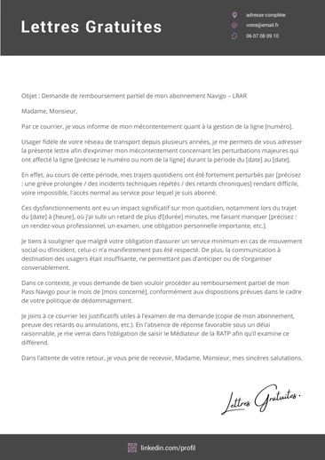Une lettre de réclamation à la RATP