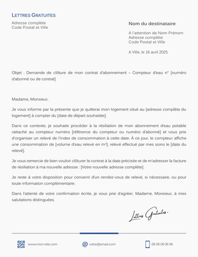 Exemple de lettre de demande de résiliation d'un compteur d'électr