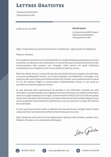 Une lettre de contestation d'une facture de téléphone ou internet