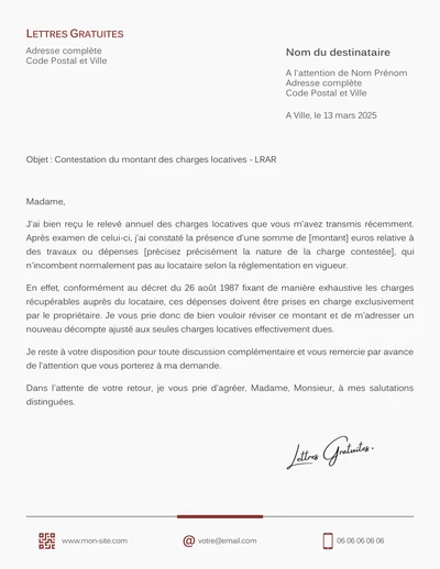 Une lettre de contestation des charges locatives