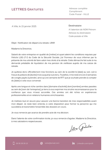 Une lettre de départ à la retraite du salarié