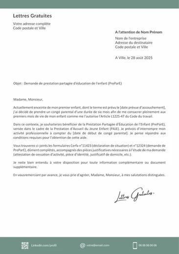 Une lettre de demande de la PAJE