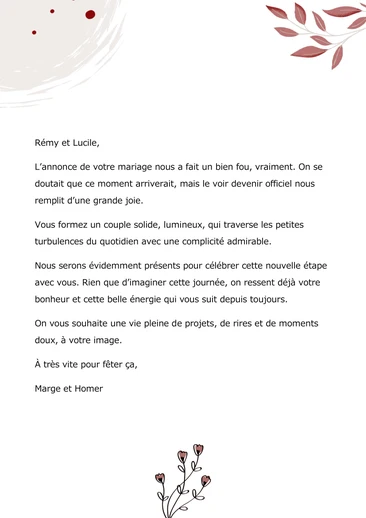 Un message de félicitations pour le mariage