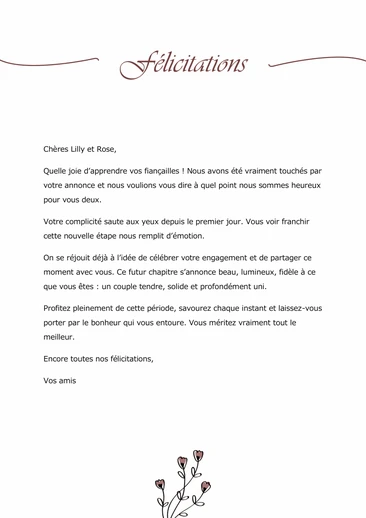 Un message de félicitations aux jeunes fiancés
