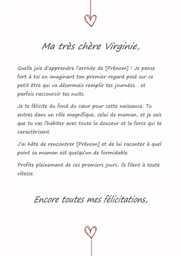 Un message de félicitation pour la naissance d'un enfant