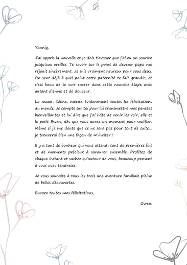 Un message de félicitation au jeune papa