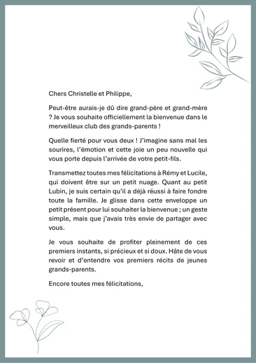 Un message de félicitation pour la naissance d'un petit-fils ou d'une pet