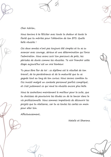 Un message de félicitations pour un Master