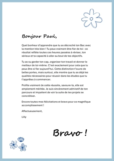 Un message de f&eacute;licitations pour le bac