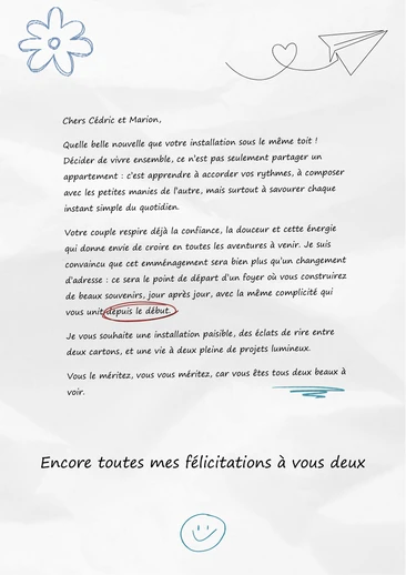 Un message pour souhaiter un bon emménagement ou déménagement