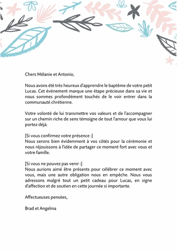 Un message de félicitations pour le baptême d'un enfant