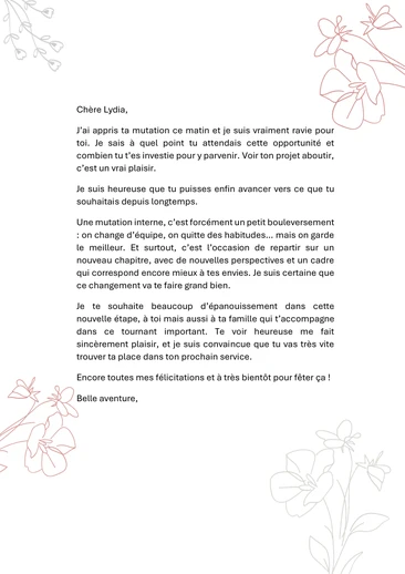 Un message de félicitations pour la mutation d'un collègue