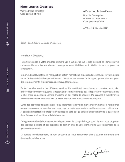 Une lettre de motivation d'un intendant