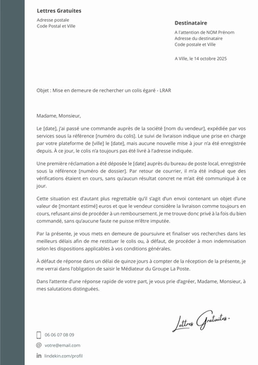 Une lettre de réclamation à La Poste