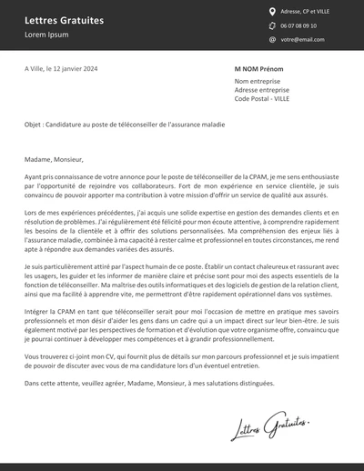 Une lettre de motivation d'un agent de l'assurance maladie