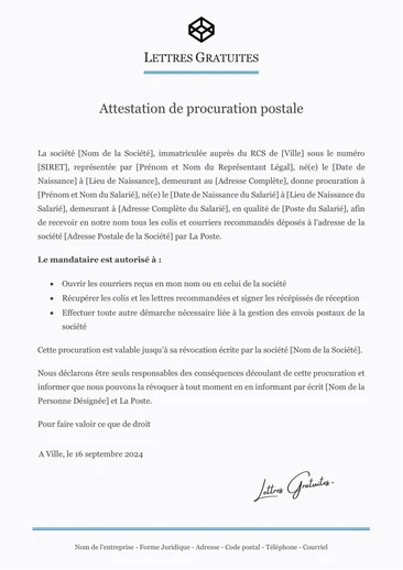 Un exemple de procuration La Poste