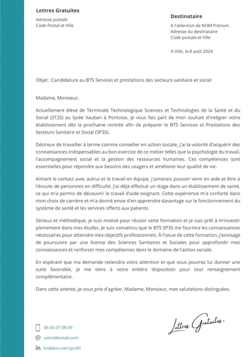 Une lettre de motivation pour le BTS SP3S