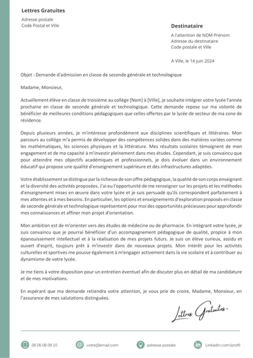 Une lettre de motivation pour s'inscrire dans un lycée