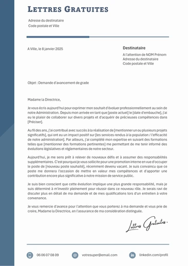 Une lettre de motivation pour demander un avancement de grade
