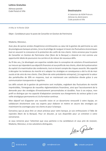 Une lettre de motivation d'un conseiller en gestion de patrimoine