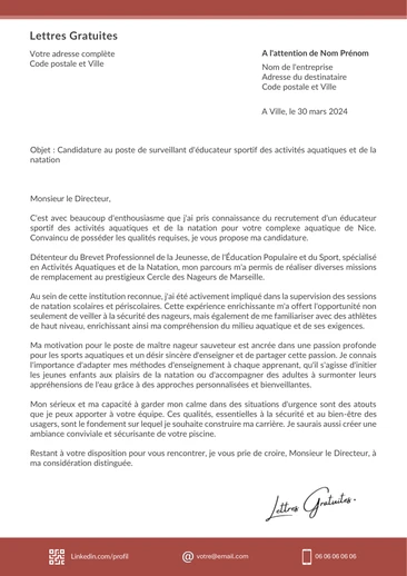 Une lettre de motivation d'un maître-nageur sauveteur