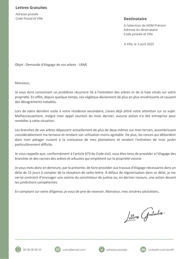 Une lettre de mise en demeure après un problème de voisinage