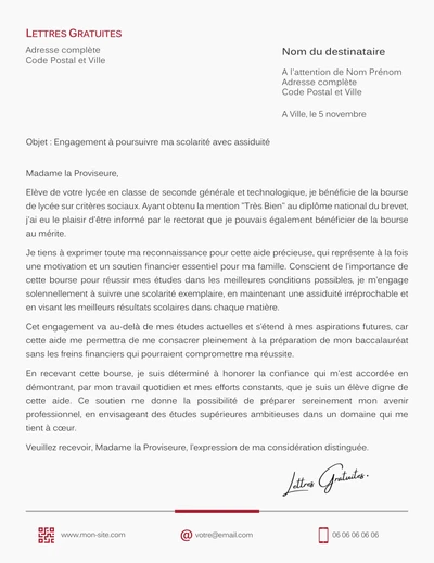 Une lettre de motivation pour la bourse au mérite