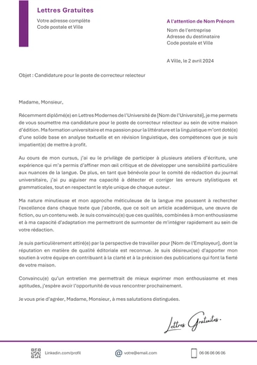 Une lettre de motivation d'un relecteur - correcteur