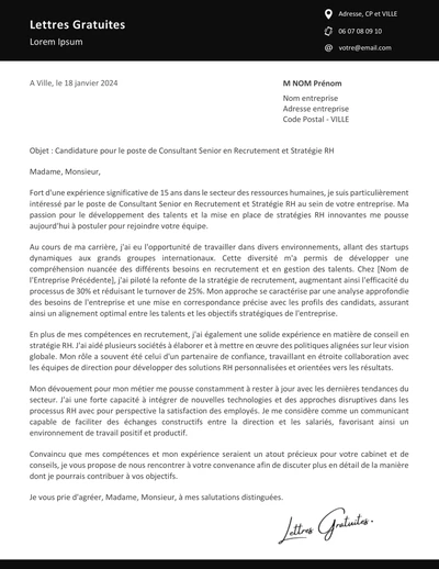 Une lettre de motivation d'un consultant RH