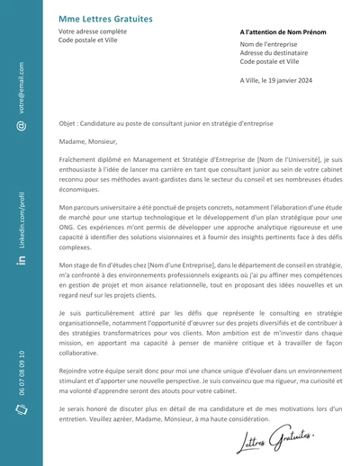 Une lettre de motivation d'un consultant en stratégie d'entreprise