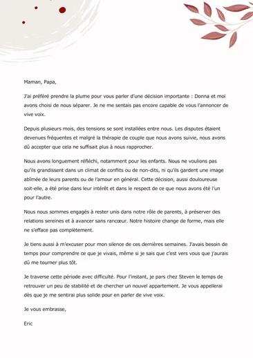 Un message pour annoncer sa rupture amoureuse à ses parents