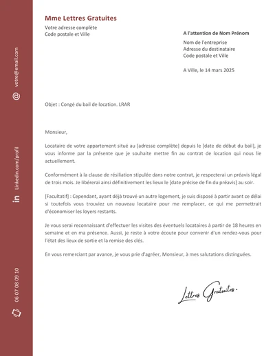 Une lettre de résiliation du bail d'une location non meublée