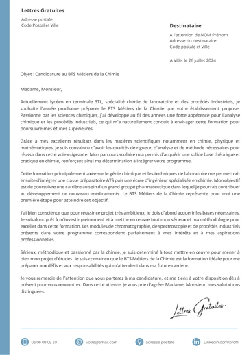 Une lettre de motivation pour le BTS Métiers de la Chimie