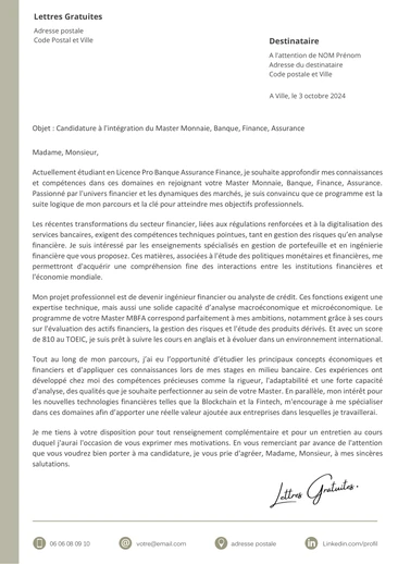 Une lettre de motivation pour un Master Monnaie Banque Finance Assurance