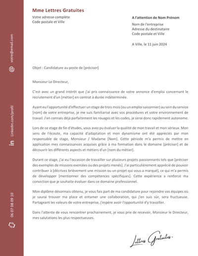 Une lettre de demande d'embauche après un stage