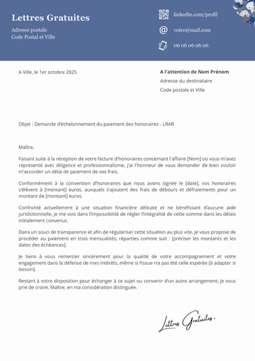 Une lettre de demande de délai de paiement à son avocat