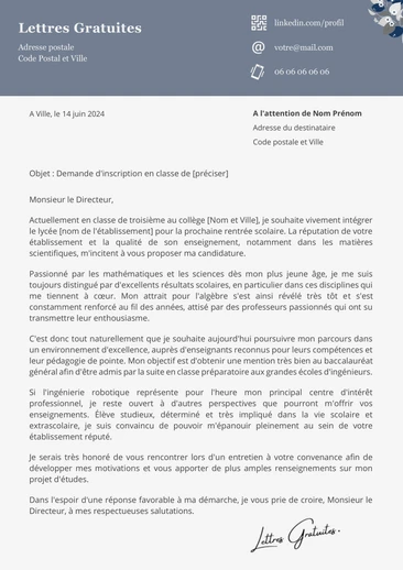 Une lettre de motivation pour une école privée