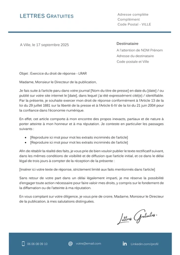 Une lettre pour exercer son droit de réponse