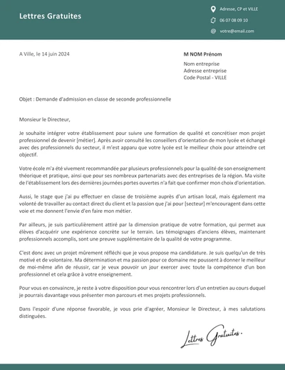 Une lettre de motivation pour entrer en lycée pro