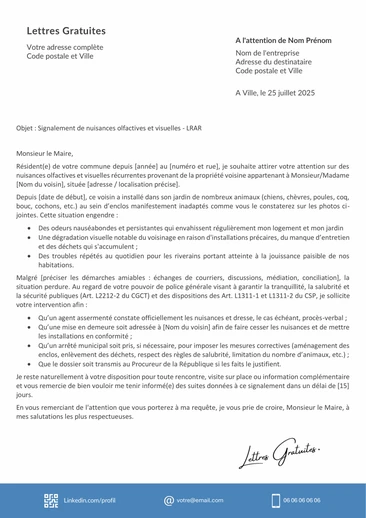 Une lettre pour signaler des nuisances au maire