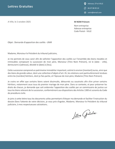 Une lettre de demande de scellés après un décès