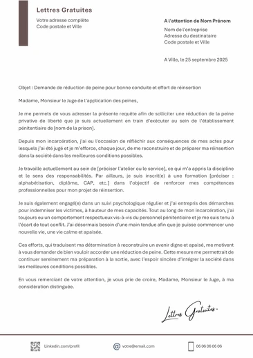 Une lettre de demande de remise de peine