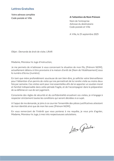 Une lettre de demande de parloir