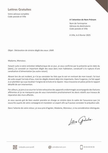 Une lettre de déclaration de sinistre à l'assurance habitation