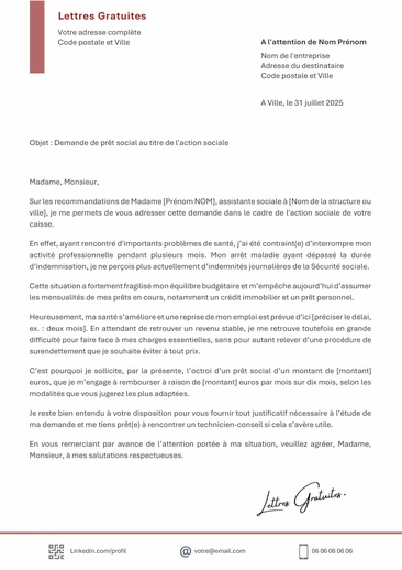 Une lettre de demande d'aide de l'action sociale de la CAF