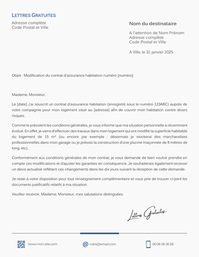 Une lettre de demande de modification d'un contrat d'assurance