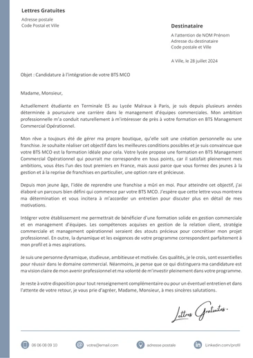 Une lettre de motivation pour le BTS MCO