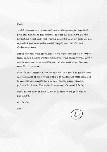 Un texte pour accepter et remercier d'avoir été choisi comme témoin