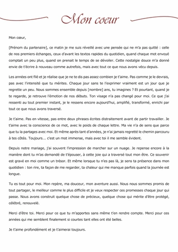 Une lettre d'amour &agrave; sa femme ou son mari